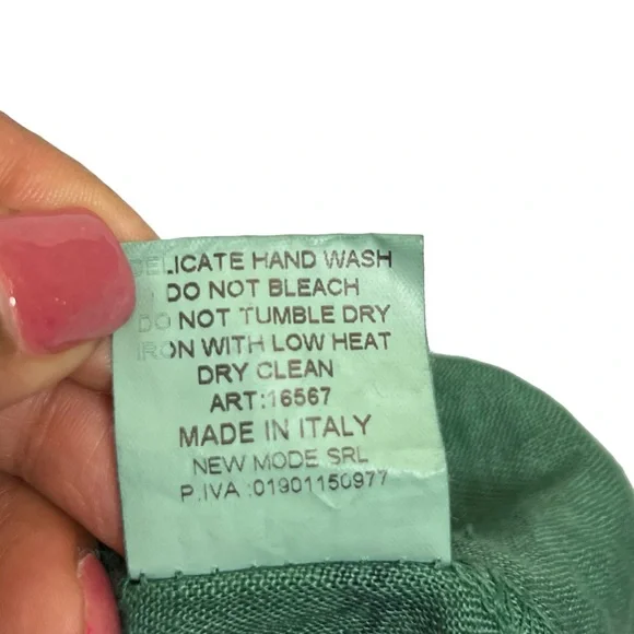 Bellambia 100% Pure Linen Green Floral Halter A-Line Dress Medium - Picture 9 of 11